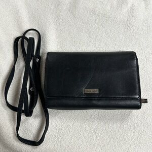 WILSONS LEATHER Pelle Studio Black Leather Shoulder Bag/Wallet DETECHABLE STRAP